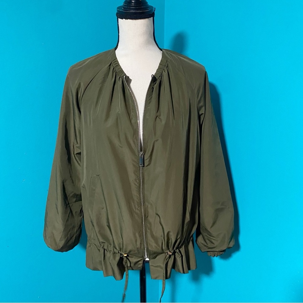 Philosophy XS Solid Green Zip Up Drawstring Waist Casual Jacket
